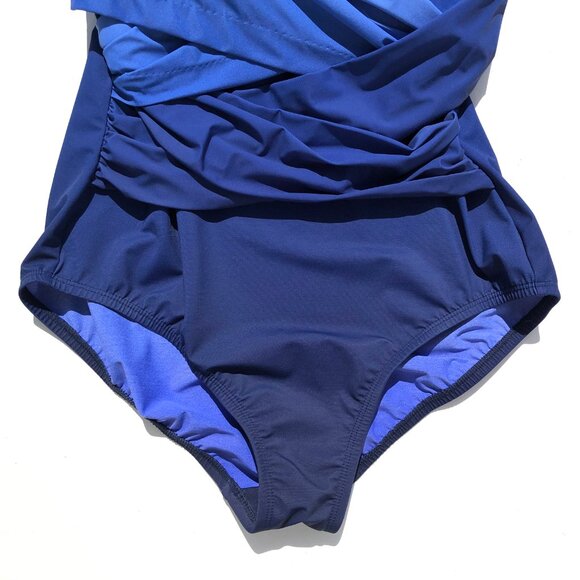 LANDS' END Swimsuit women 12DD SlenderSuit Tummy Control Wrap V-Neck blue ombre - Picture 3 of 16